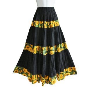 Sedona Stitchery Prairie Maxi Skirt Sunflower Tiers Border Elastic Waist Full